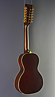 Vintage Paul Brett Signature 12-saitige Acoustic Steelstring Reisegitarre, massive Sitka Fichtendecke, Mahagoni an Zargen und Boden, Mensur 54,6 cm, mit Fishman Tonabnhemer, Rückseite